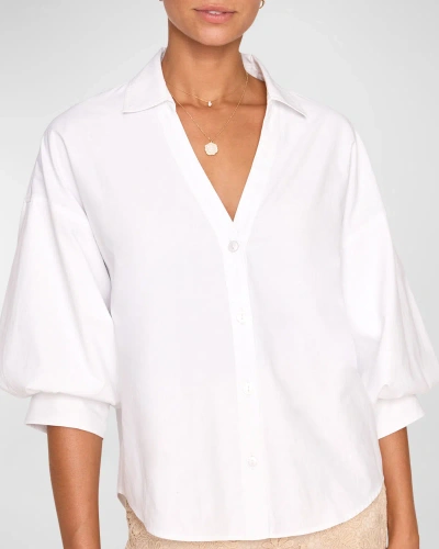 Brochu Walker Kate Blouson-sleeve Button-down Shirt In Salt White