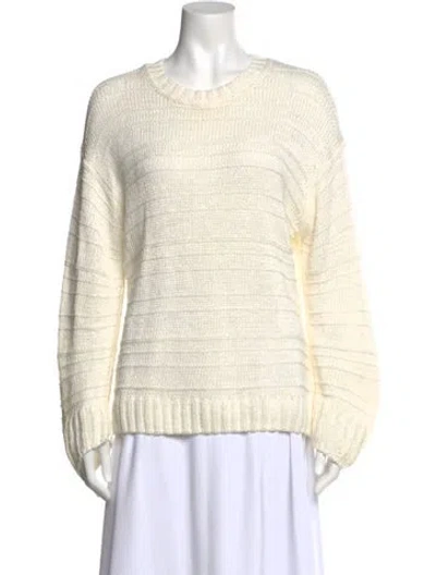 Pre-owned Brochu Walker Linen Crew Neck Sweater In White