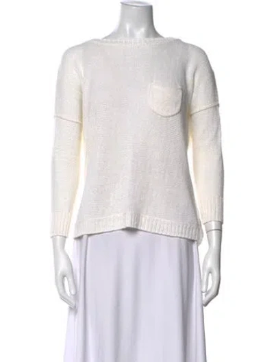 Pre-owned Brochu Walker Linen Crew Neck Sweater In White