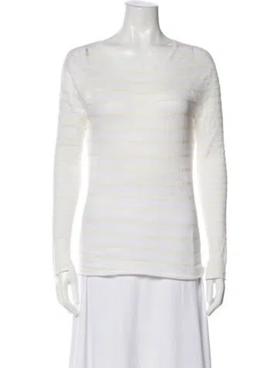 Pre-owned Brochu Walker Linen Scoop Neck Sweater In White