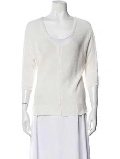 Pre-owned Brochu Walker Linen Scoop Neck Sweater In White