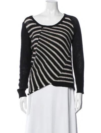 Pre-owned Brochu Walker Linen Striped Sweater In Black