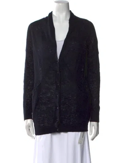 Pre-owned Brochu Walker Linen V-neck Sweater In Blue