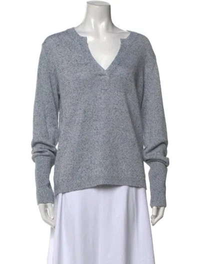 Pre-owned Brochu Walker Linen V-neck Sweater In Blue