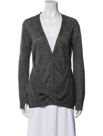 Pre-owned Brochu Walker Linen V-neck Sweater In Gray