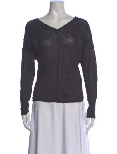 Pre-owned Brochu Walker Linen V-neck Sweater In Gray