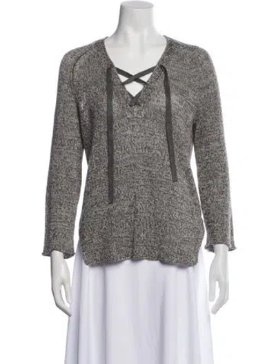 Pre-owned Brochu Walker Linen V-neck Sweater In Gray