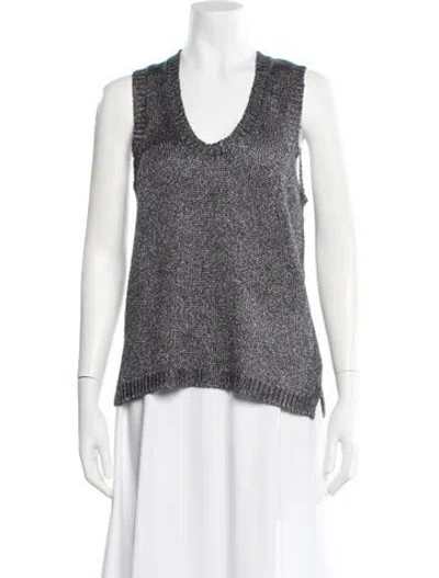 Pre-owned Brochu Walker Linen V-neck Sweater In Gray