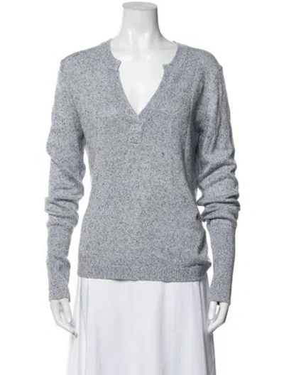Pre-owned Brochu Walker Linen V-neck Sweater In Gray