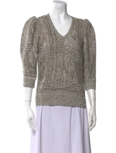 Pre-owned Brochu Walker Linen V-neck Sweater In Green