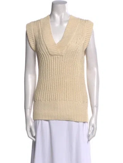 Pre-owned Brochu Walker Linen V-neck Sweater In Neutral