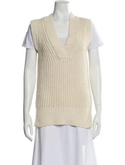 Pre-owned Brochu Walker Linen V-neck Sweater In Neutral