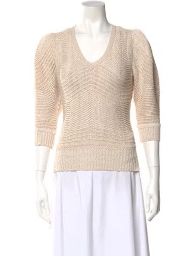 Pre-owned Brochu Walker Linen V-neck Sweater In Neutral