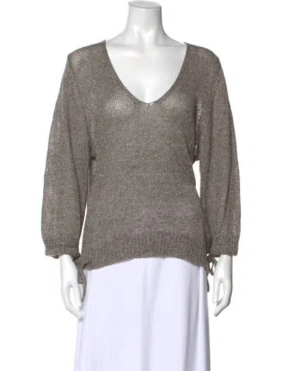 Pre-owned Brochu Walker Linen V-neck Sweater In Neutral