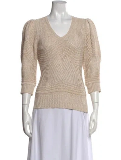 Pre-owned Brochu Walker Linen V-neck Sweater In Neutral