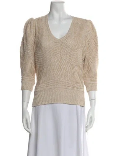 Pre-owned Brochu Walker Linen V-neck Sweater In Neutral