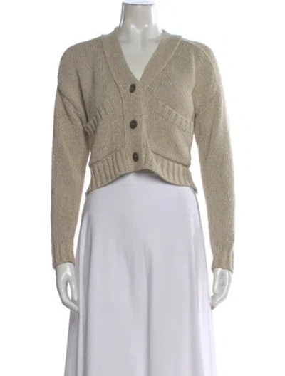 Pre-owned Brochu Walker Linen V-neck Sweater In Neutral
