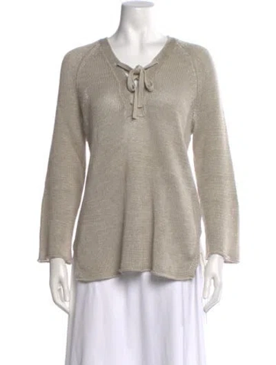 Pre-owned Brochu Walker Linen V-neck Sweater In Neutral