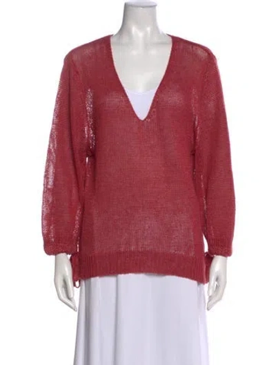 Pre-owned Brochu Walker Linen V-neck Sweater In Red