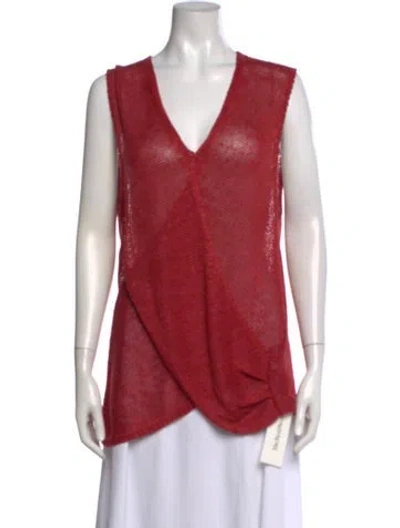 Pre-owned Brochu Walker Linen V-neck Sweater In Red