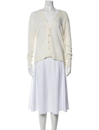 Pre-owned Brochu Walker Linen V-neck Sweater In White