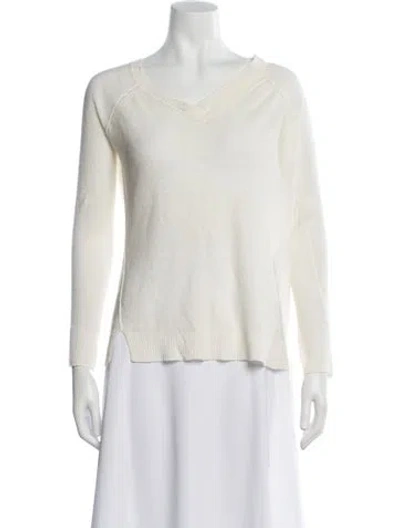 Pre-owned Brochu Walker Linen V-neck Sweater In White