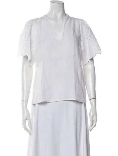Pre-owned Brochu Walker Linen V-neck Sweater In White