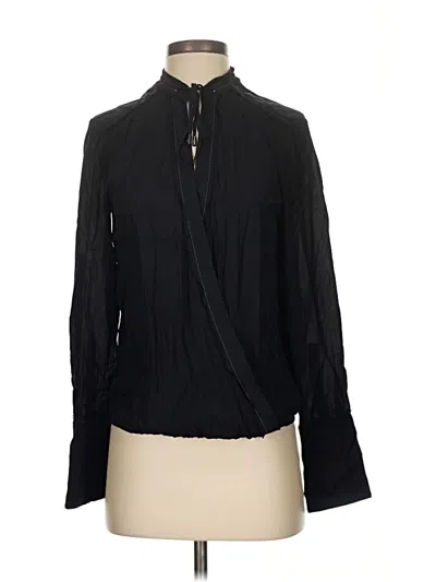 Pre-owned Brochu Walker Long Sleeve Silk Top Black Tie Neck Tops