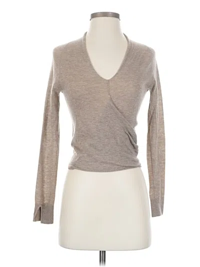Pre-owned Brochu Walker Long Sleeve Top Tan Plunge Neckline Tops In Brown