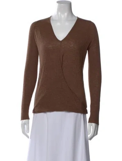 Pre-owned Brochu Walker Merino Wool V-neck Sweater In Brown