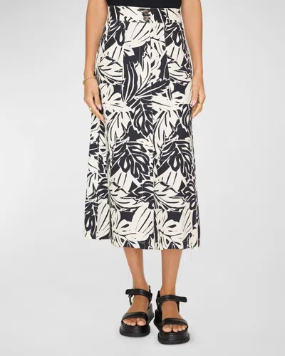 Brochu Walker Mica Botanical-print A-line Midi Skirt In Palm Combo