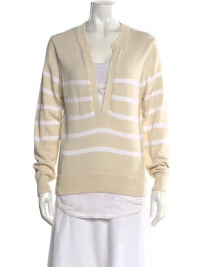 Pre-owned Brochu Walker Striped V-neck Sweater In Neutral