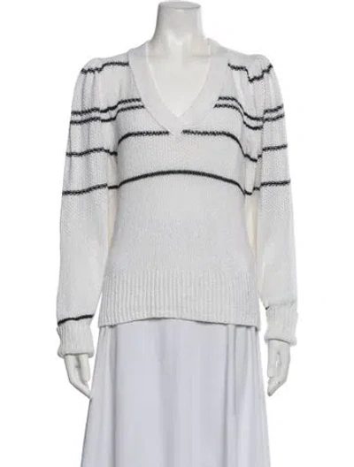 Pre-owned Brochu Walker Striped V-neck Sweater In White