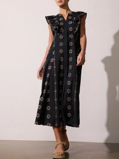 Brochu Walker Aurora Eyelet-embroidered Cotton Midi Dress In Black/beige