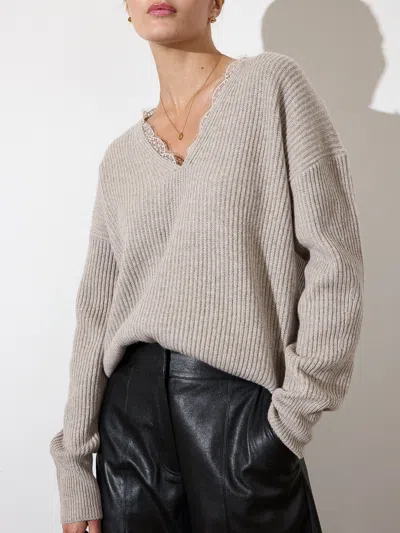 Brochu Walker The Ava Lace V Neck Sweater In Light Chia Mélange Combo
