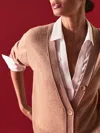 Brochu Walker The Callie Layered Looker Cardigan In Camel Mélange With White Underlayer