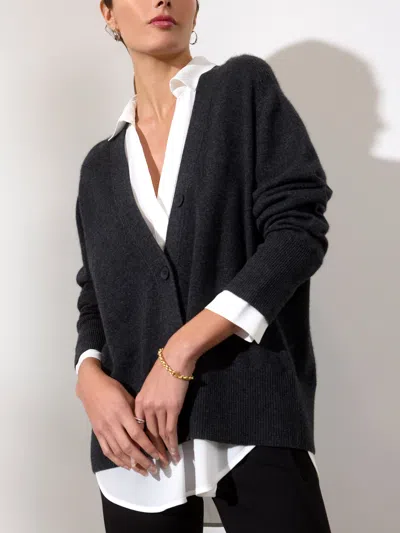 Brochu Walker The Callie Layered Looker Cardigan In Dark Charcoal Melange With White Underlayer