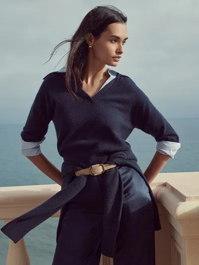 Brochu Walker The Ciara Polo Looker In Navy With Blue Stripe