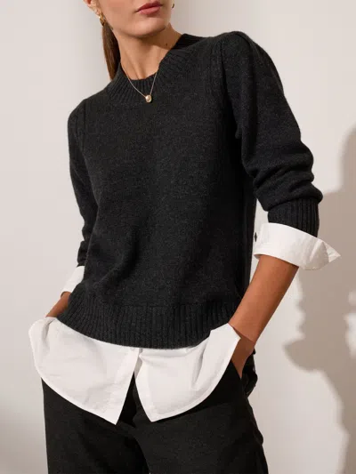 Brochu Walker The Eton Layered Crew Looker In Dark Charcoal With White Underlayer