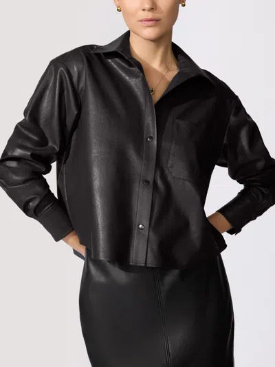 Brochu Walker The Everyday Cropped Vegan Leather Shirt In Black Onyx