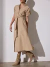Brochu Walker Fia Belted Short-sleeve Poplin Midi Shirtdress In Sahara