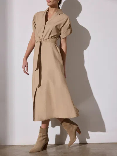 Brochu Walker Fia Belted Short-sleeve Poplin Midi Shirtdress In Sahara