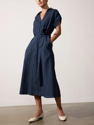 Brochu Walker The Fia Belted Stripe Dress In Navy Pinstripe