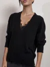 Brochu Walker The Lace Vee Looker Pullover In Black Onyx
