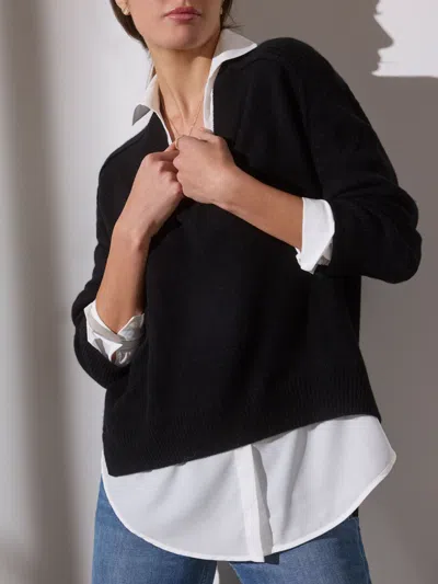 Brochu Walker The Looker Layered V-neck In Black Onyx With White Underlayer