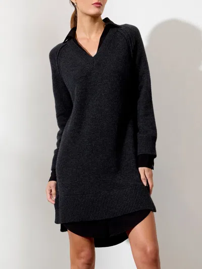 Brochu Walker The Looker Layered V-neck Dress In Charcoal With Black Underlayer