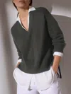 Brochu Walker The Looker Layered V-neck In Hunter With White