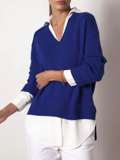 Brochu Walker The Looker Layered V-neck In Lapis Blue With White