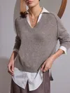 Brochu Walker The Looker Layered V-neck In Otter Melange With White Underlayer