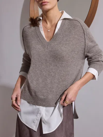 Brochu Walker The Looker Layered V-neck In Otter Melange With White Underlayer